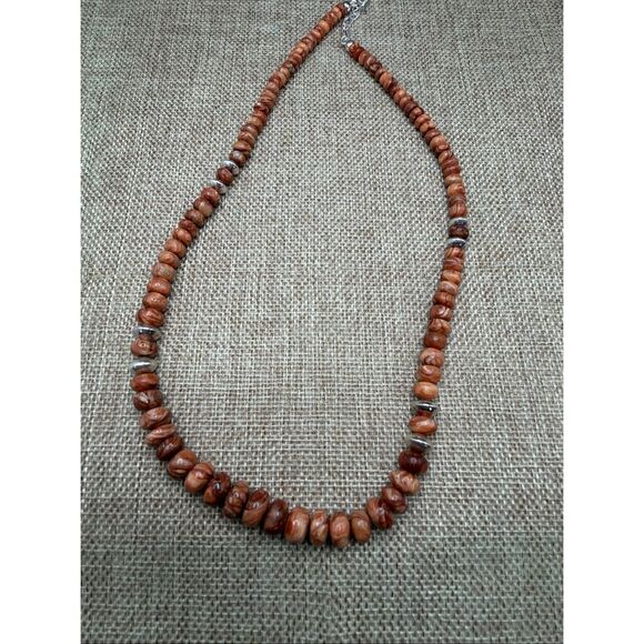 Artisan Sterling Silver & Banded Stone Necklace Earthy Brown Sardonyx /Jasper Be - Picture 7 of 8